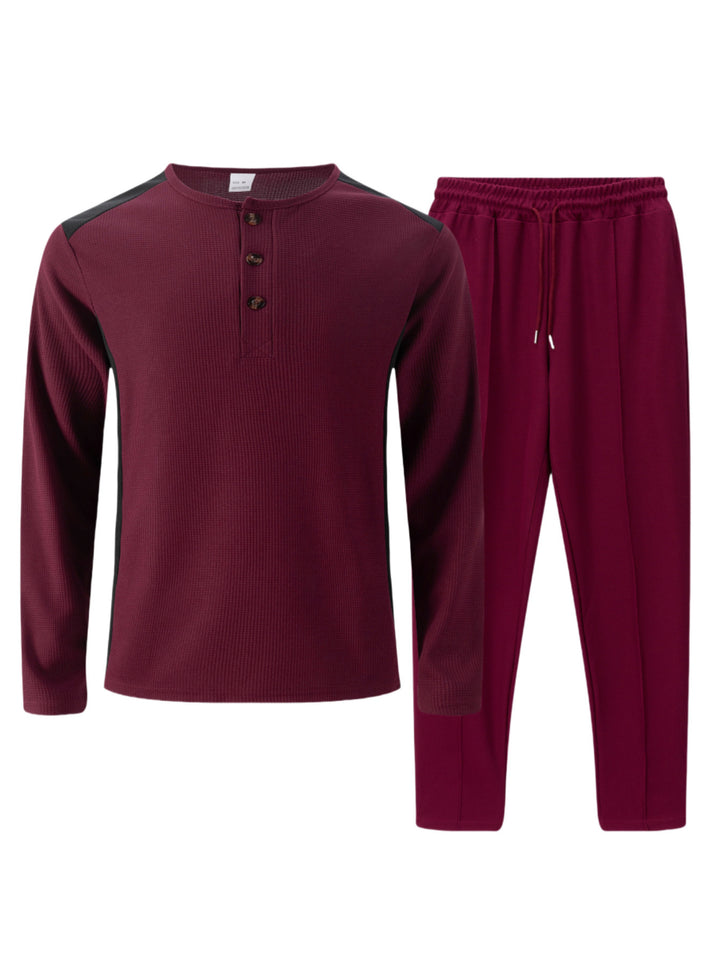 Herren Freizeitanzug mit elegantem Henley-Oberteil und komfortablen Jogginghosen Aliams