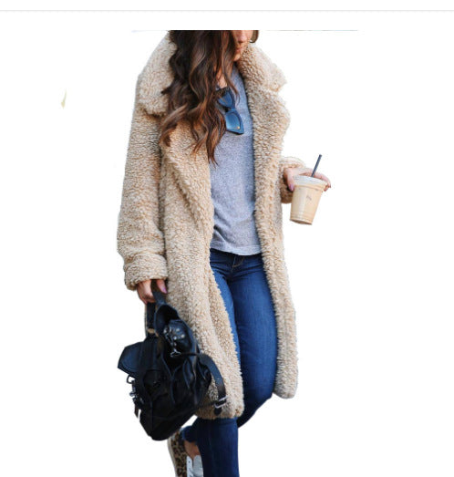 Damen Kuscheliger Teddy-Mantel mit großzügigem Schnitt und zwei praktischen Taschen Aliams