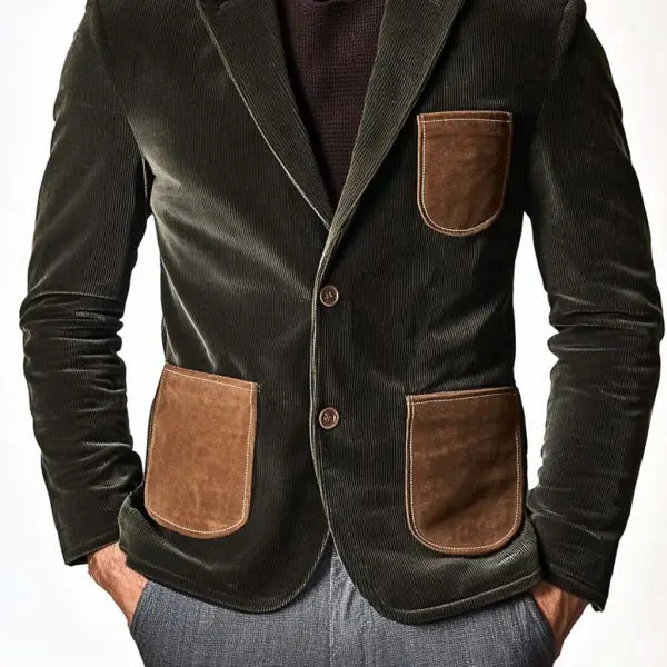 Herren Samtjacke mit modernem Patchwork-Design und praktischen Taschen Aliams