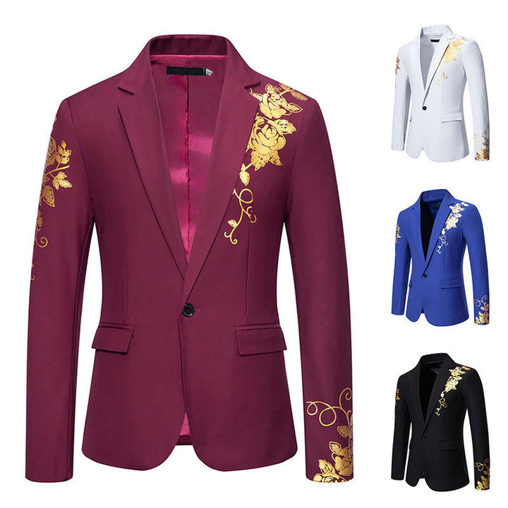 Herren eleganter Blazer mit floralem Goldmuster Aliams