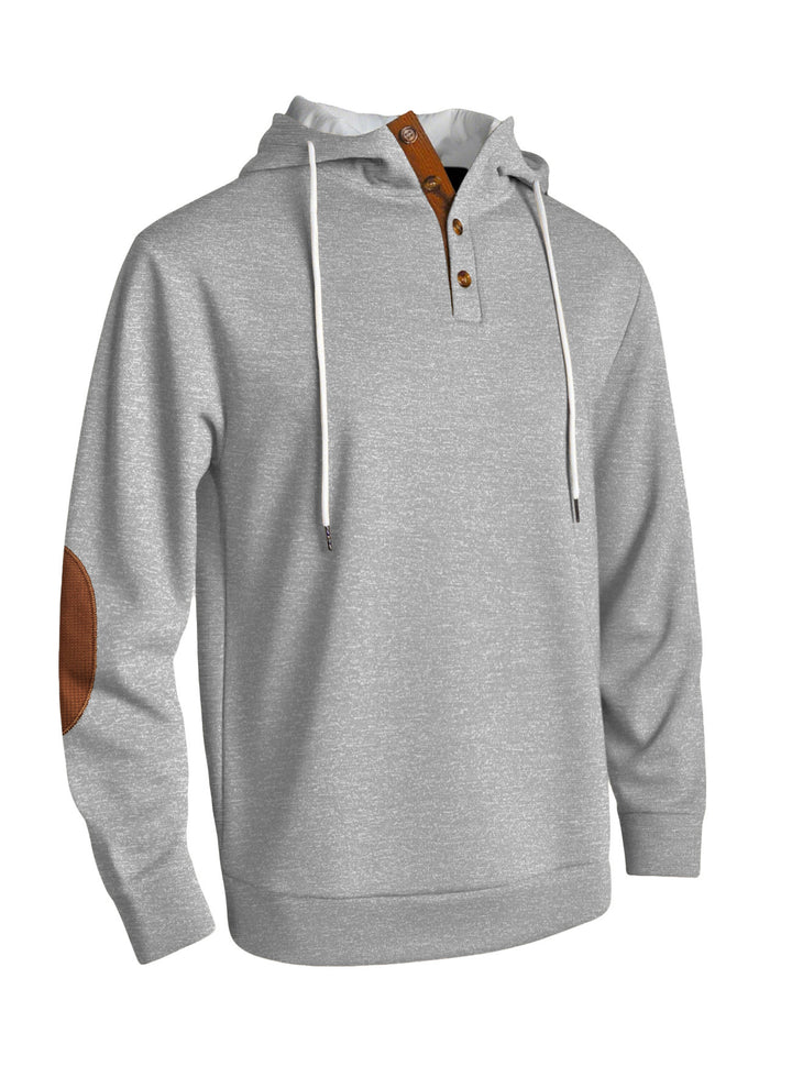 Herren Kapuzenpullover mit modernem Knopfleisten-Design und verstärkten Ellbogenpatches Aliams