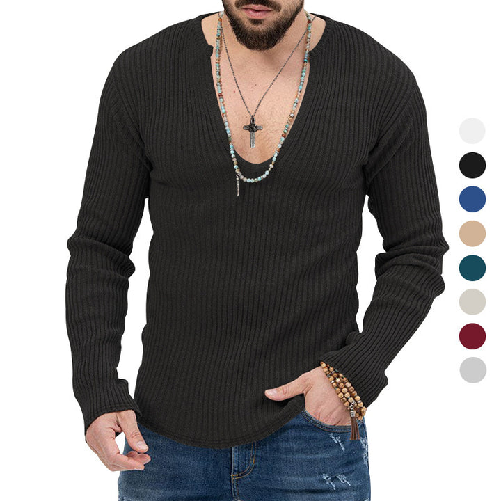 Herren elegantes Langarmshirt mit tiefem V-Ausschnitt und strukturiertem Gewebe Aliams