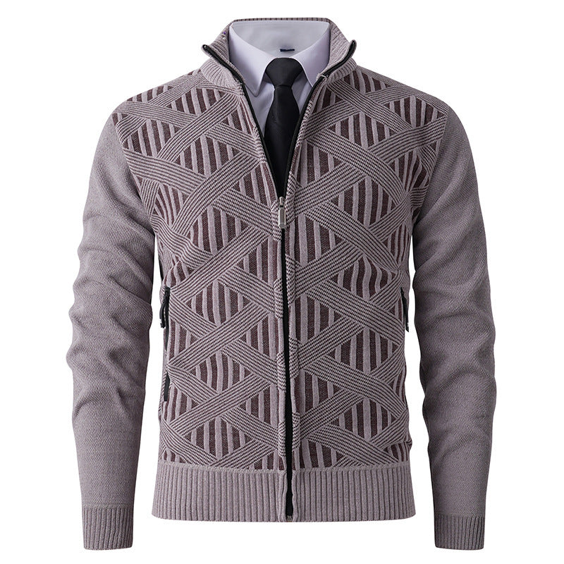 Herren elegante Strickjacke mit strukturiertem Design und hohem Stehkragen Aliams