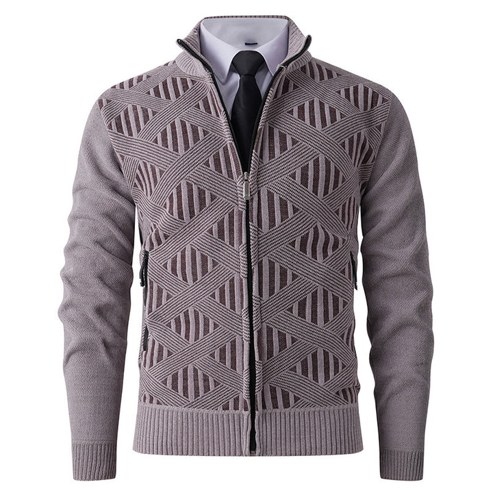 Herren elegante Strickjacke mit strukturiertem Design und hohem Stehkragen Aliams