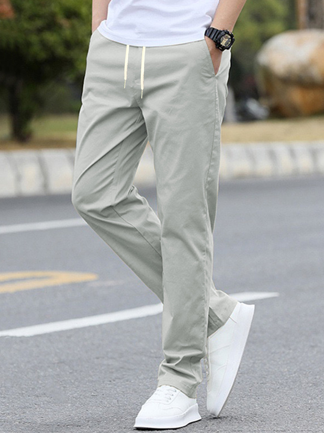 Herren bequeme Freizeithosen mit elastischem Bund und praktischen Seitentaschen Aliams