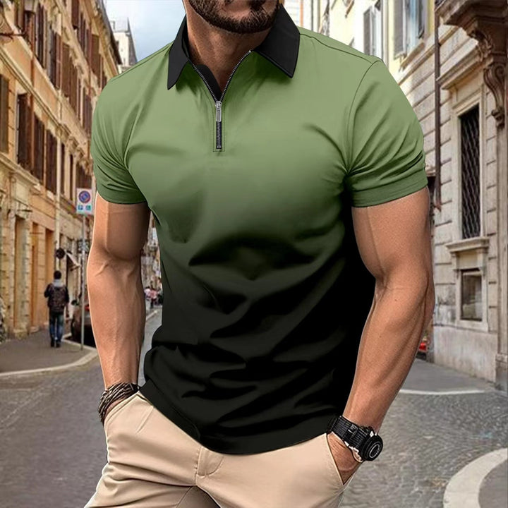 Herren Kurzarm Poloshirt mit stylischem Farbverlauf und praktischem Reißverschluss Aliams