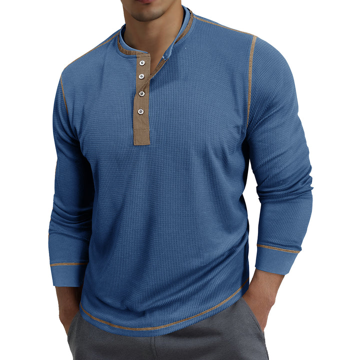Herren Waffelstruktur Langarmshirt mit modischem Henley-Ausschnitt Aliams