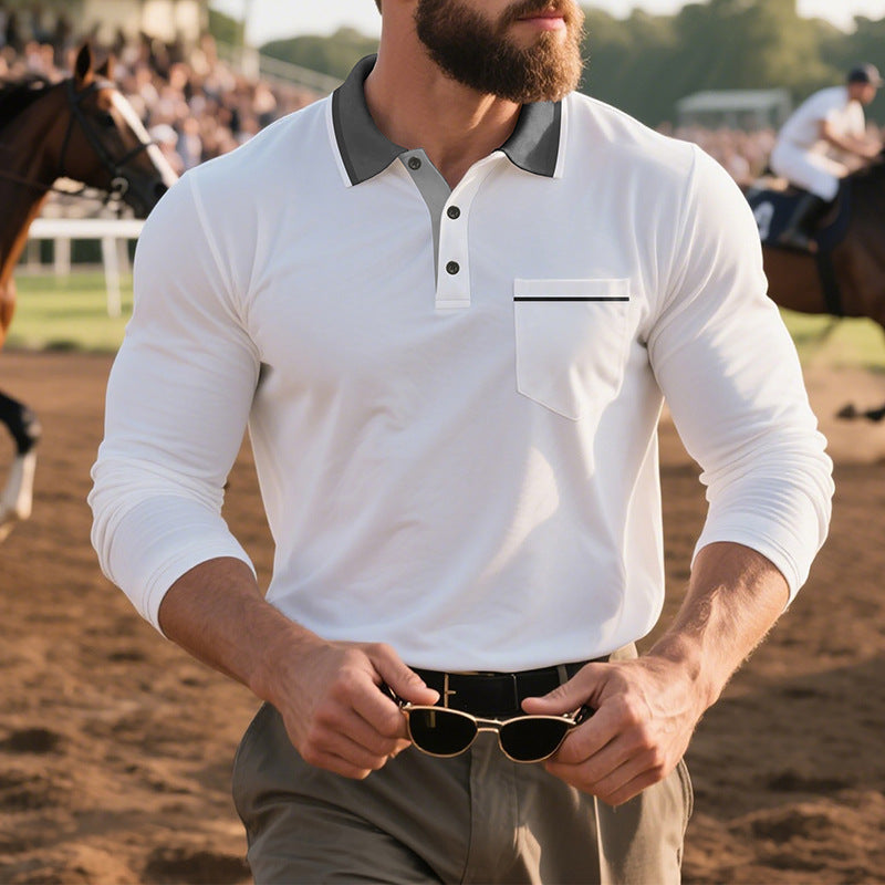 Herren Elegantes Langarm-Polohemd mit modischem Reverskragen und praktischer Brusttasche Aliams