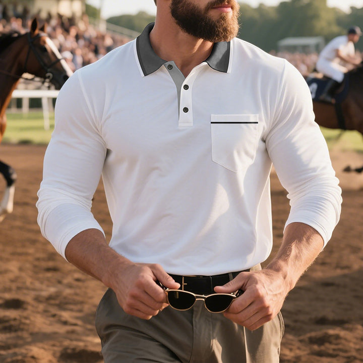 Herren Elegantes Langarm-Polohemd mit modischem Reverskragen und praktischer Brusttasche Aliams