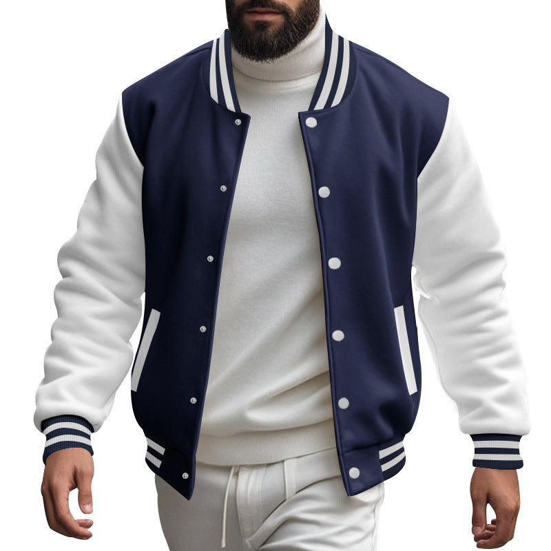 Herren Varsity-Jacke mit kontrastierenden Ärmeln und gestreiften Bündchen Aliams