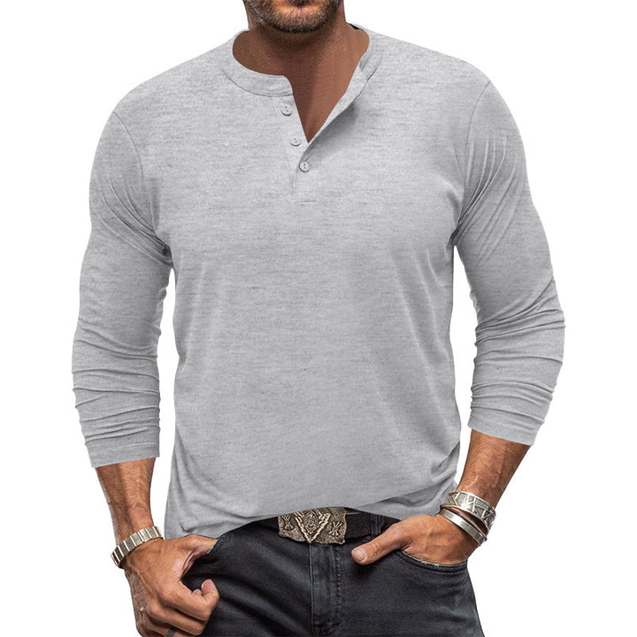 Herren Langarm T-Shirt mit Knopfleiste Aliams