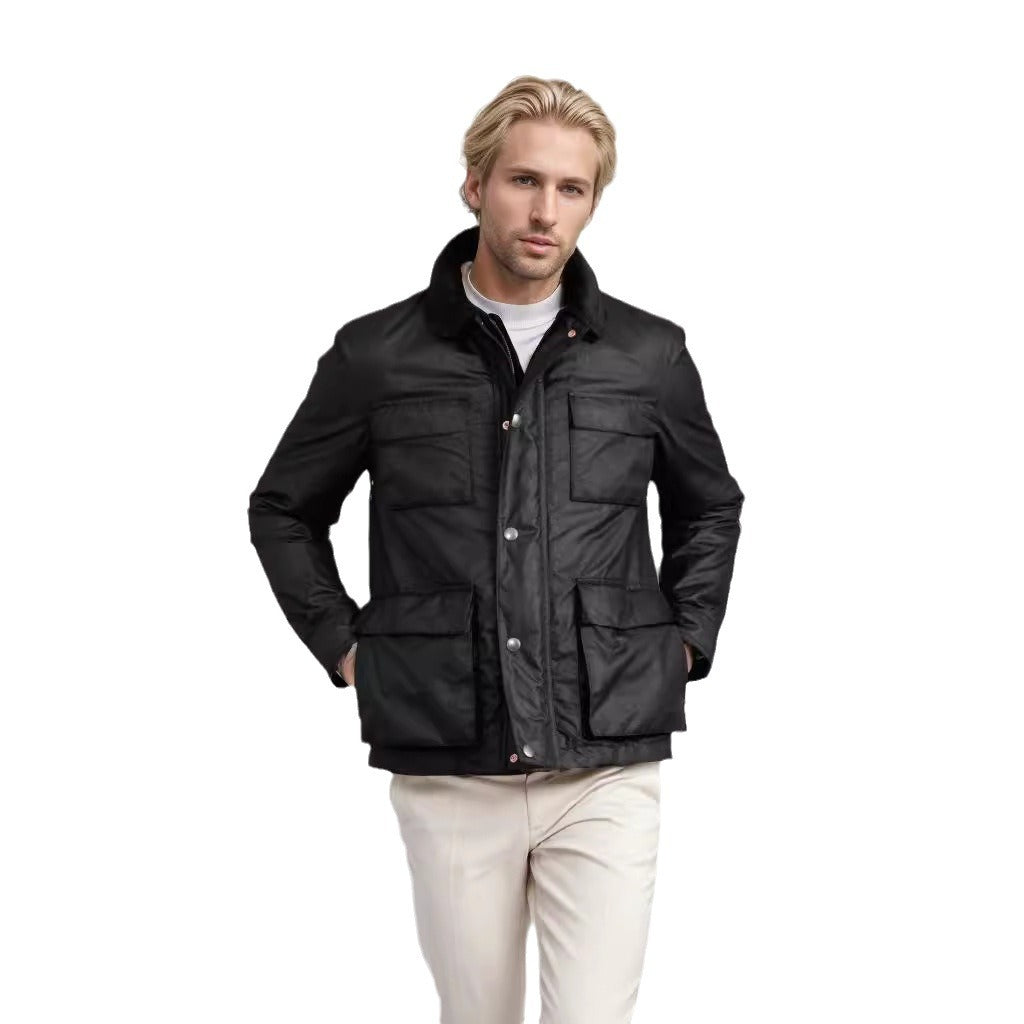 Herren funktionale Utility-Jacke mit warmem Fleece-Kragen und praktischen Taschen Aliams