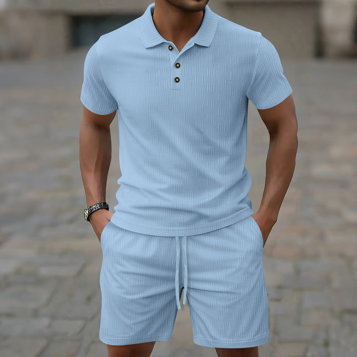 Herren elegantes Kurzarm Poloshirt und Shorts Set Aliams