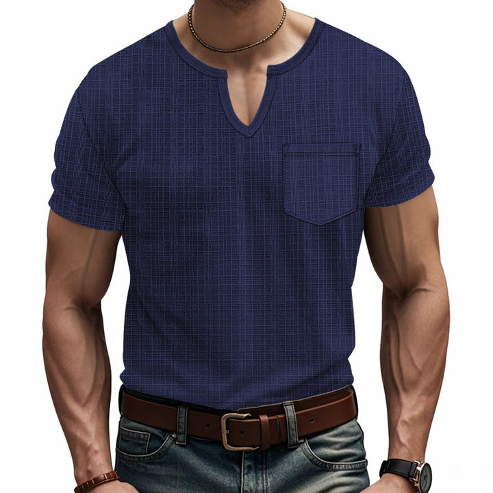 Herren Kurzarm-Henley-T-Shirt mit modernem V-Ausschnitt und praktischer Brusttasche Aliams