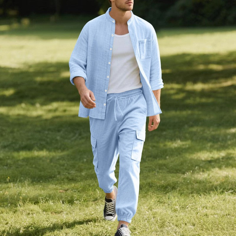 Herren entspannte Cargo-Hose und lässiges Hemd Set Aliams