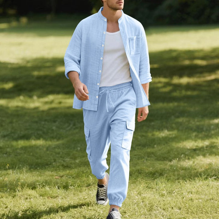 Herren entspannte Cargo-Hose und lässiges Hemd Set Aliams