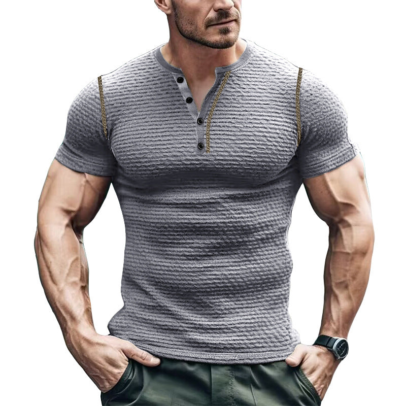 Herren Kurzarm-Henley-T-Shirt mit strukturiertem Design und figurbetonter Passform Aliams