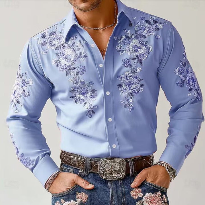 Herren Elegantes Langarmhemd mit floraler Stickerei Aliams