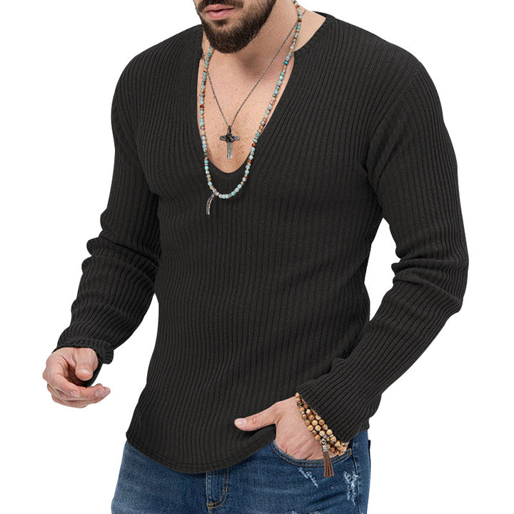 Herren V-Ausschnitt-Ripp-Pullover mit strukturiertem Design Aliams