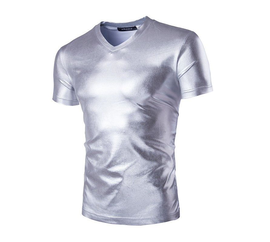 Herren Sportliches V-Ausschnitt T-Shirt mit glänzender Oberfläche Aliams