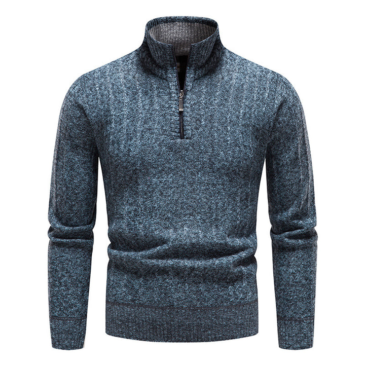 Herren eleganter Strickpullover mit Stehkragen und kurzer Reißverschluss Aliams