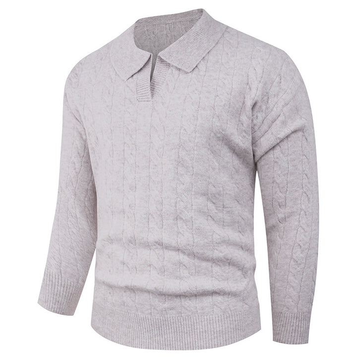 Herren Strickpullover mit modernem Zopfmuster und Polokragen Aliams