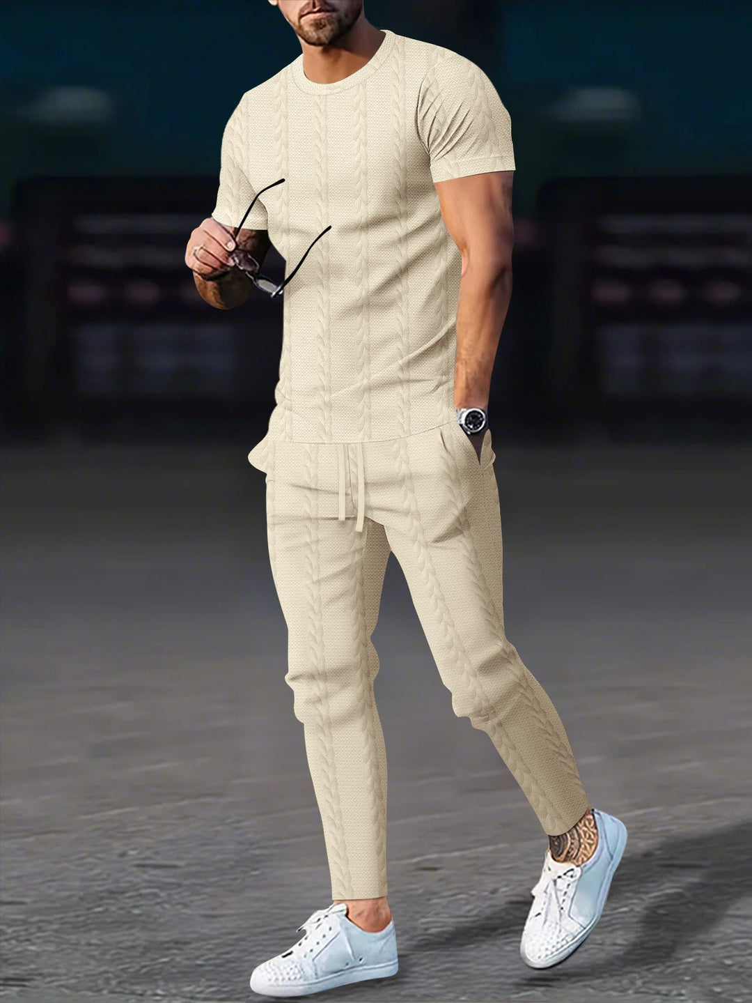 Herren stilvolles Freizeit-Set mit strukturierter Textur Aliams