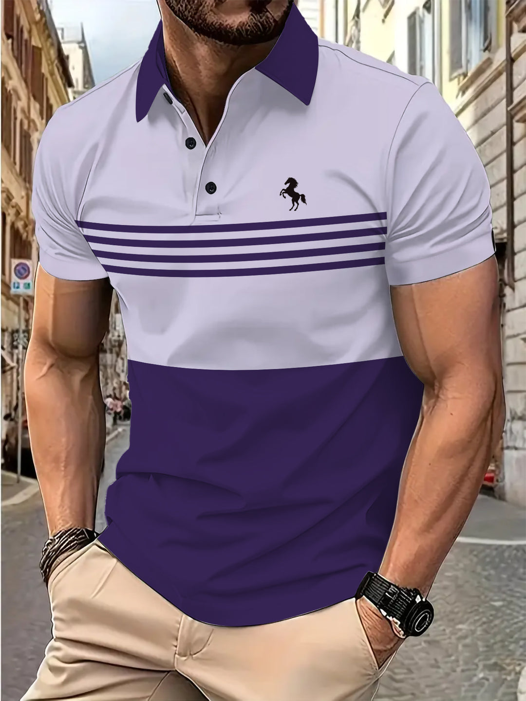 Herren Kurzarm Poloshirt mit stylischem Streifenmuster Aliams