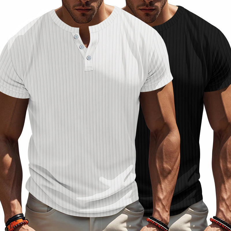 Herren Kurzarm Henley-T-Shirt mit strukturiertem Rippdesign Aliams