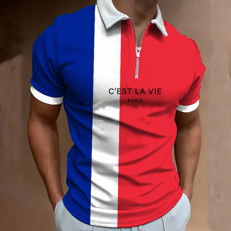 Herren Poloshirt mit modernem Stehkragen und asymmetrischem Farbdesign Aliams