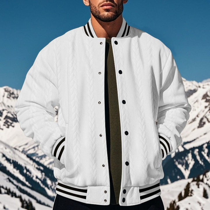 Herren Kunstfell-Collegejacke mit kontrastierenden Bünden und modernem Strickmuster Aliams