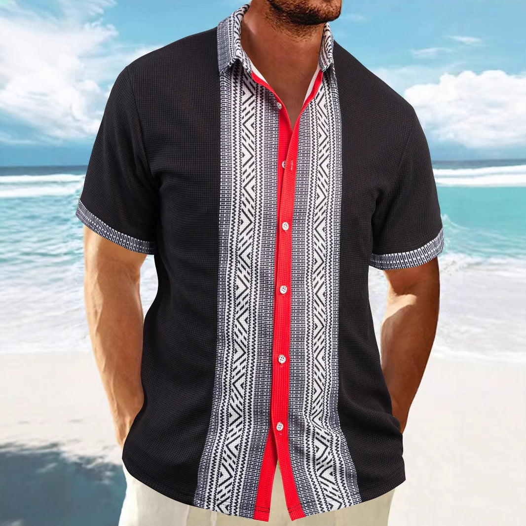Herren Kurzarm-Hemd mit ethnischem Muster Aliams