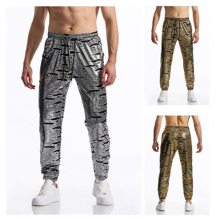 Herren elegante Jogginghose mit glänzendem Metallic-Muster Aliams