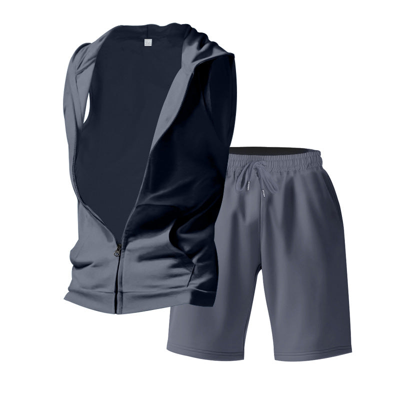 Herren sportliches Set aus ärmelloser Jacke und kurzer Hose Aliams