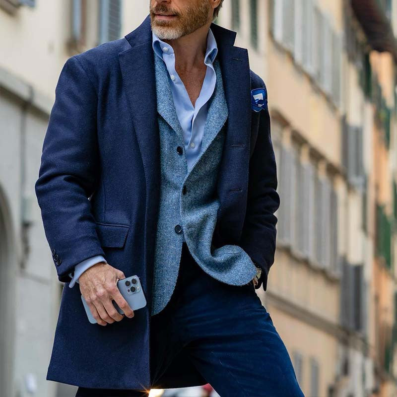 Herren eleganter Wool-Mantel mit strukturierter Oberfläche Aliams