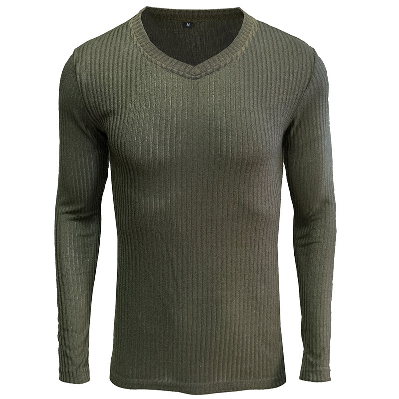 Herren V-Ausschnitt Langarmstrickpullover mit geripptem Design Aliams