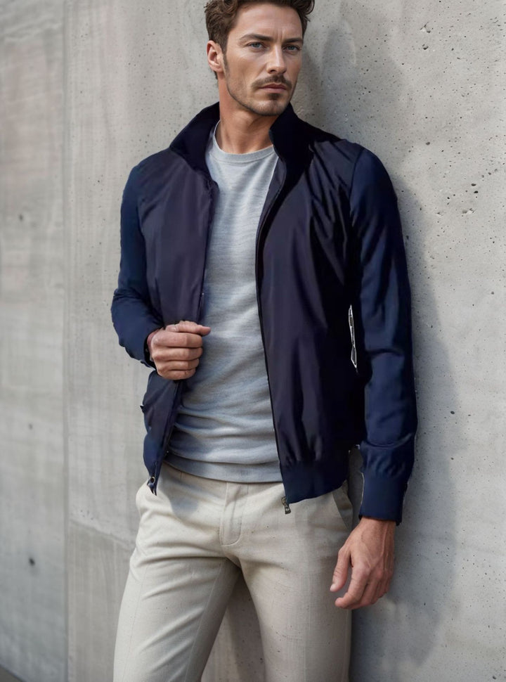 Herren stylische Freizeitjacke mit hohem Kragen und praktischen Taschen Aliams