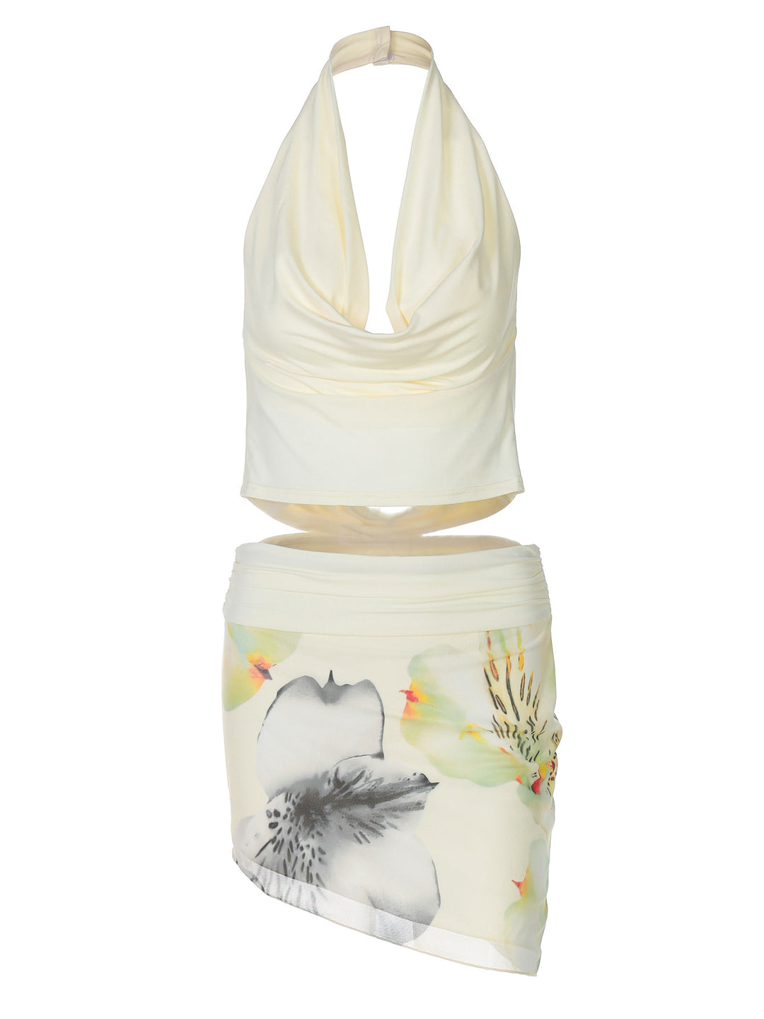 Damen Blumenkleid mit elegantem Top und asymmetrischem Rock Aliams