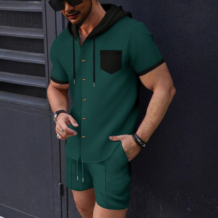 Herren Kurzarm-Hemd und Shorts-Set mit Kapuze Aliams