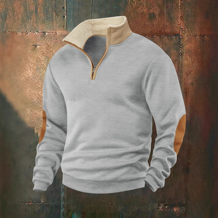 Herren Fleece-Pullover mit hochabschließendem Kragen und modischen Lederapplikationen Aliams