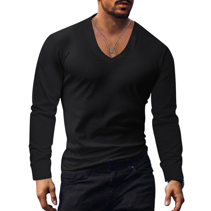 Herren V-Ausschnitt Langarmshirt aus weichem Baumwollmix mit figurbetonter Passform Aliams