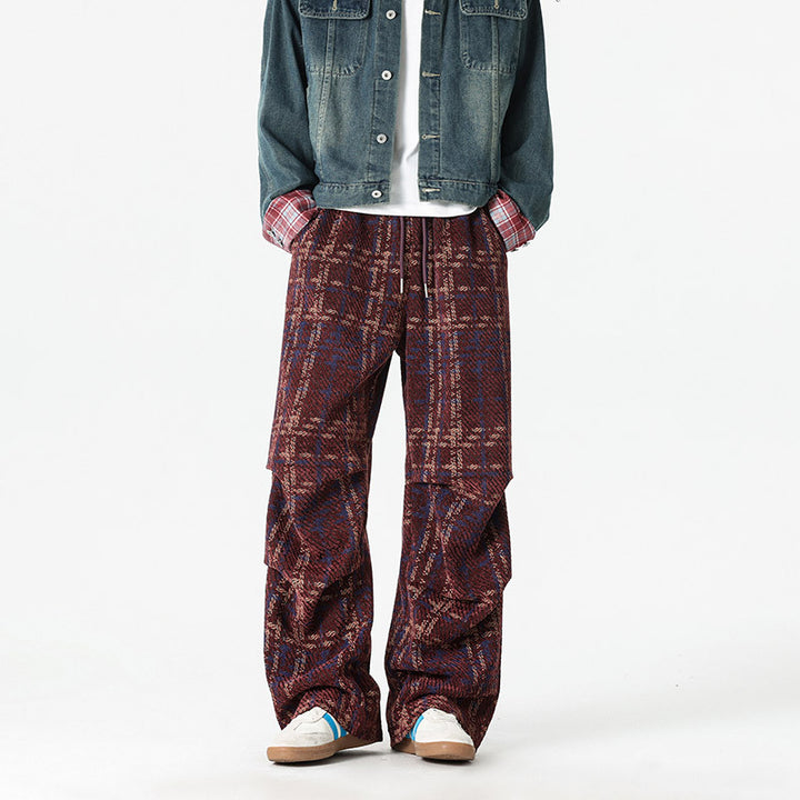 Herren Karierte Relaxed-Fit Hose mit verstellbarem Bund Aliams