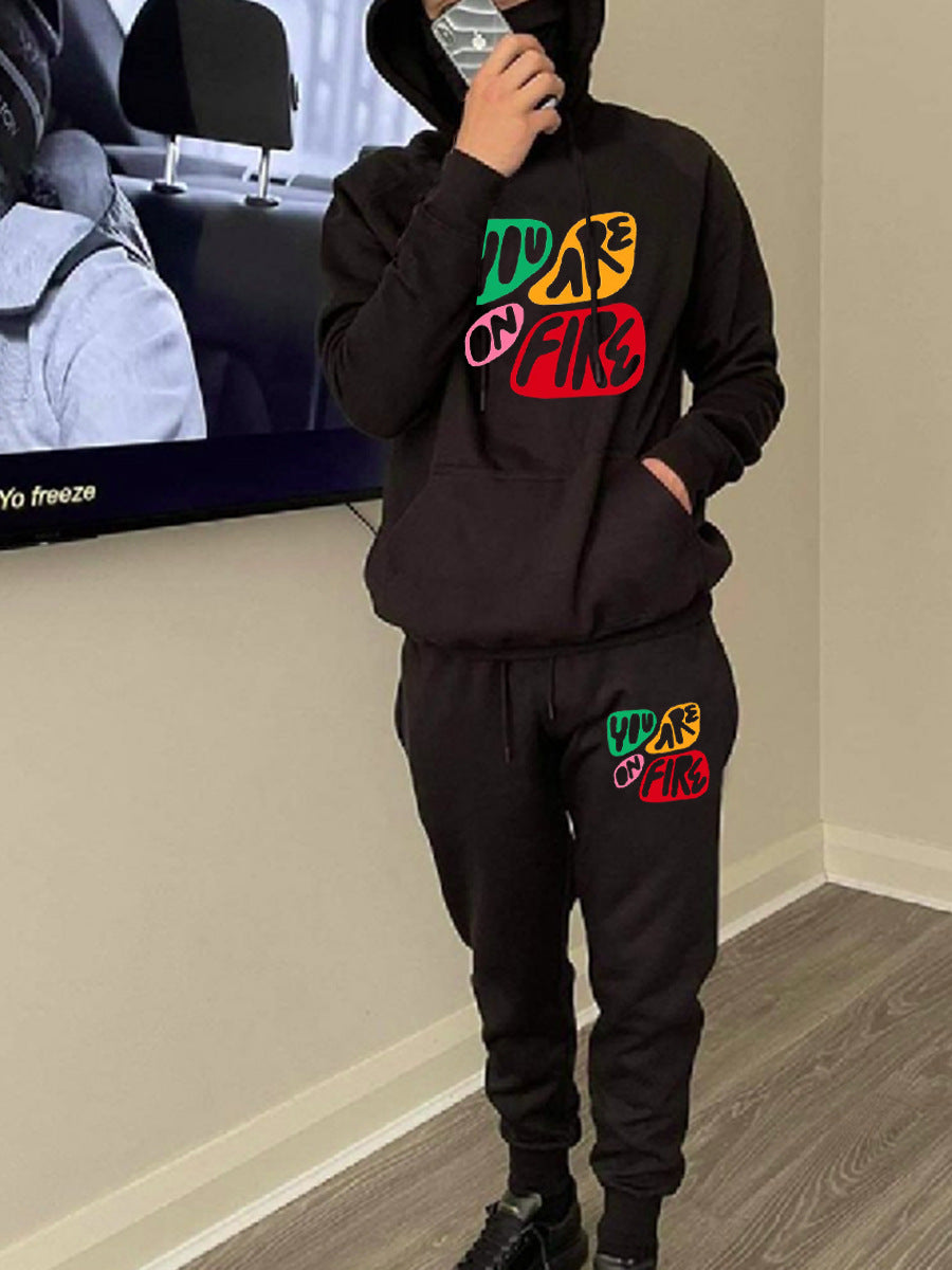 Herren Sportliches Hoodie und Jogginghose Set mit kreativem Druck Aliams