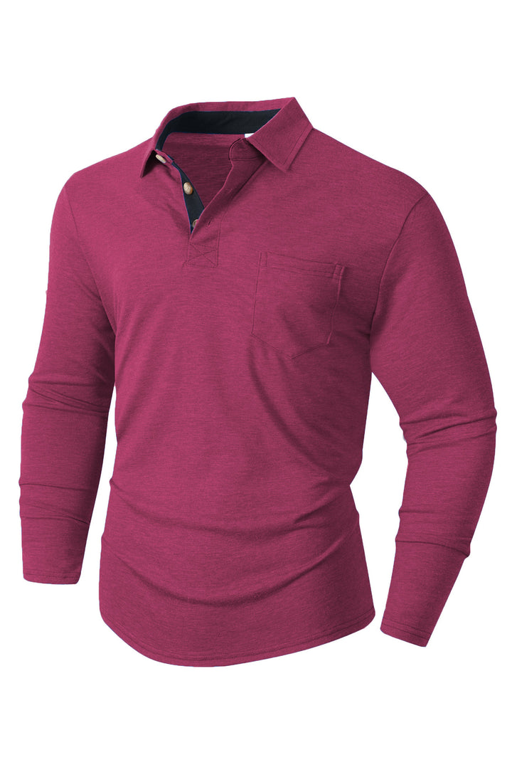 Herren elegantes Langarm Poloshirt mit modernem Kragen und leichtem Stretch Aliams