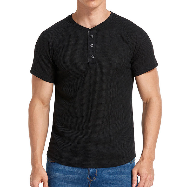 Herren Kurzarm-Henley-Shirt aus weichem, atmungsaktivem Baumwollmix mit praktischer Knopfleiste Aliams