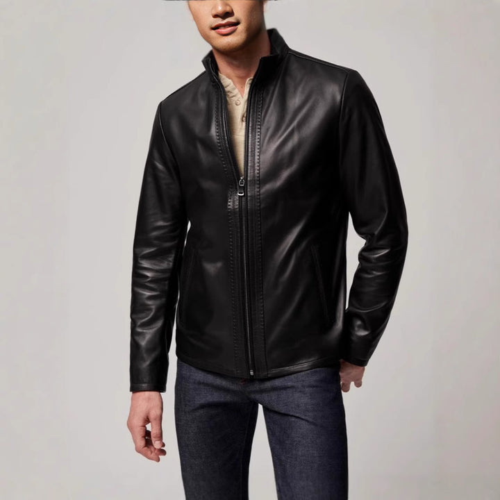 Herren elegante Lederjacke mit hohem Kragen und dezenten Details Aliams