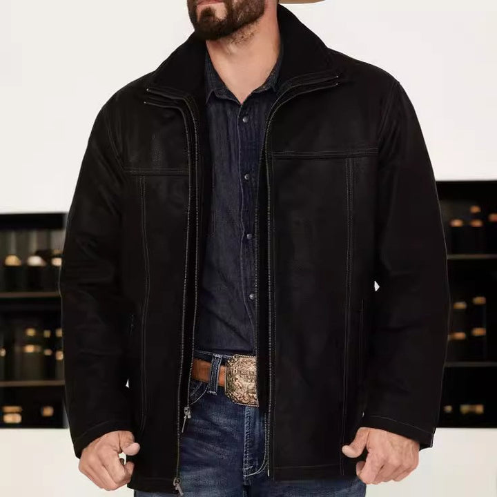 Herren elegante Lederjacke mit hohem Kragen Aliams