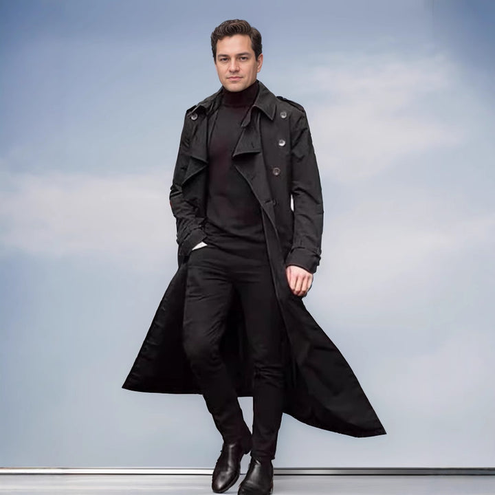 Herren klassischer Trenchcoat mit doppelter Knopfreihe und verstellbarem Taillenbund Aliams
