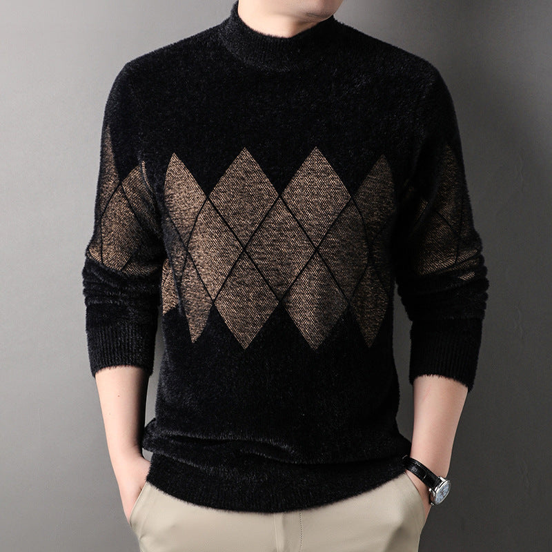Herren eleganter Rollkragenpullover mit modernen Rautenmuster Aliams