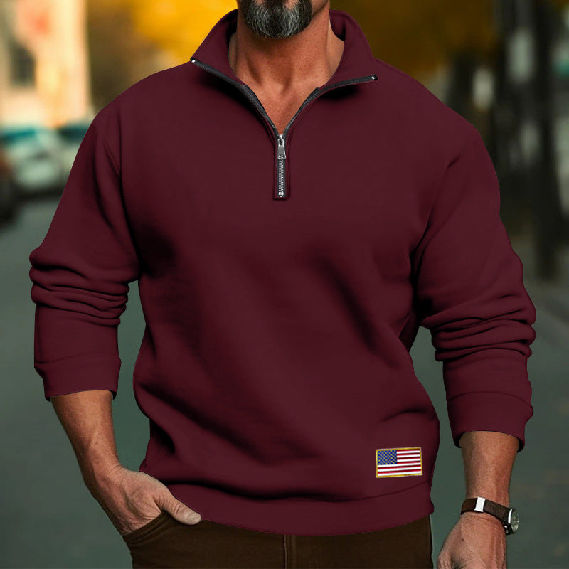 Herren Hoodie mit halbem Reißverschluss und gesticktem Patch Aliams